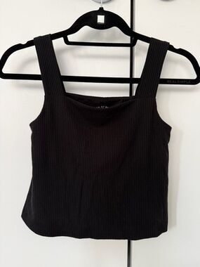 Year of Ours Black Ribbed Square Neck Cropped Tank